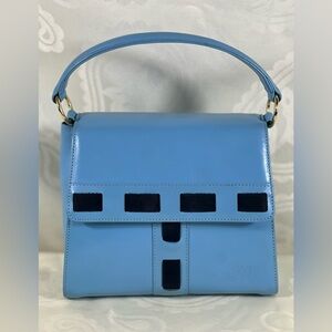 3193: Vintage Gianni Versace Blue Leather Top Handle Bag COA